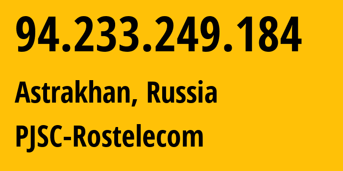 IP-адрес 94.233.249.184 (Астрахань, Астраханская Область, Россия) определить местоположение, координаты на карте, ISP провайдер AS12389 PJSC-Rostelecom // кто провайдер айпи-адреса 94.233.249.184