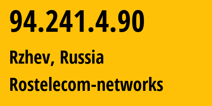 IP-адрес 94.241.4.90 (Ржев, Тверская Область, Россия) определить местоположение, координаты на карте, ISP провайдер AS12389 Rostelecom-networks // кто провайдер айпи-адреса 94.241.4.90