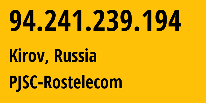 IP-адрес 94.241.239.194 (Киров, Калужская Область, Россия) определить местоположение, координаты на карте, ISP провайдер AS12389 PJSC-Rostelecom // кто провайдер айпи-адреса 94.241.239.194