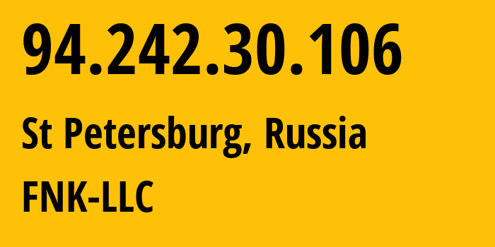IP-адрес 94.242.30.106 (СПб, Санкт-Петербург, Россия) определить местоположение, координаты на карте, ISP провайдер AS200302 FNK-LLC // кто провайдер айпи-адреса 94.242.30.106