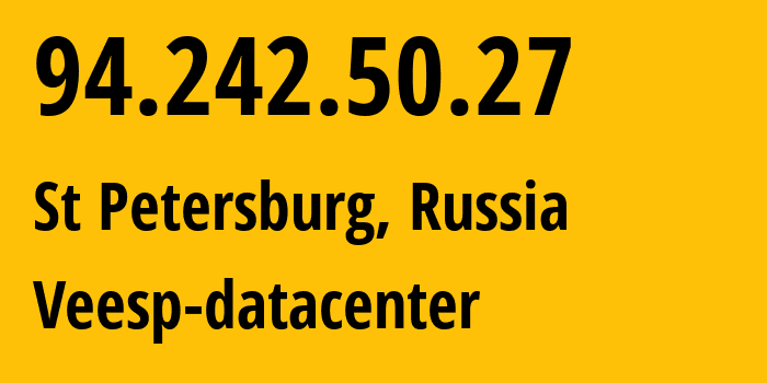 IP address 94.242.50.27 (St Petersburg, St.-Petersburg, Russia) get location, coordinates on map, ISP provider AS43317 Veesp-datacenter // who is provider of ip address 94.242.50.27, whose IP address