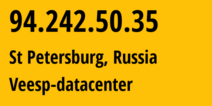 IP-адрес 94.242.50.35 (СПб, Санкт-Петербург, Россия) определить местоположение, координаты на карте, ISP провайдер AS43317 Veesp-datacenter // кто провайдер айпи-адреса 94.242.50.35