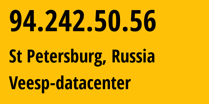 IP-адрес 94.242.50.56 (СПб, Санкт-Петербург, Россия) определить местоположение, координаты на карте, ISP провайдер AS43317 Veesp-datacenter // кто провайдер айпи-адреса 94.242.50.56