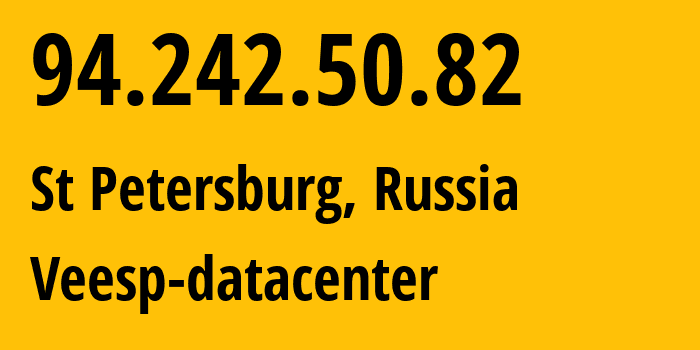 IP address 94.242.50.82 (St Petersburg, St.-Petersburg, Russia) get location, coordinates on map, ISP provider AS43317 Veesp-datacenter // who is provider of ip address 94.242.50.82, whose IP address