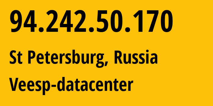 IP-адрес 94.242.50.170 (СПб, Санкт-Петербург, Россия) определить местоположение, координаты на карте, ISP провайдер AS43317 Veesp-datacenter // кто провайдер айпи-адреса 94.242.50.170