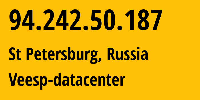 IP address 94.242.50.187 (St Petersburg, St.-Petersburg, Russia) get location, coordinates on map, ISP provider AS43317 Veesp-datacenter // who is provider of ip address 94.242.50.187, whose IP address