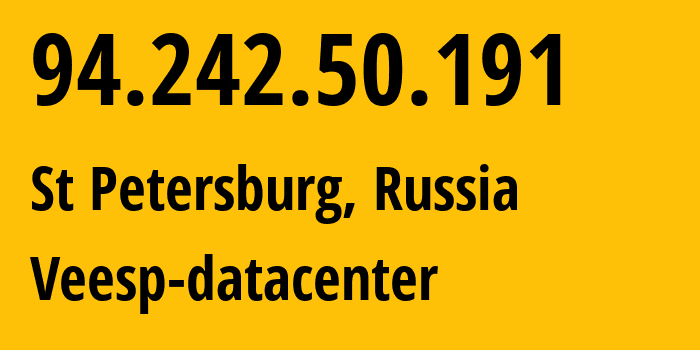 IP-адрес 94.242.50.191 (СПб, Санкт-Петербург, Россия) определить местоположение, координаты на карте, ISP провайдер AS43317 Veesp-datacenter // кто провайдер айпи-адреса 94.242.50.191