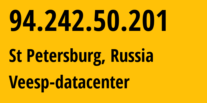IP-адрес 94.242.50.201 (СПб, Санкт-Петербург, Россия) определить местоположение, координаты на карте, ISP провайдер AS43317 Veesp-datacenter // кто провайдер айпи-адреса 94.242.50.201