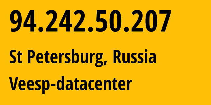 IP-адрес 94.242.50.207 (СПб, Санкт-Петербург, Россия) определить местоположение, координаты на карте, ISP провайдер AS43317 Veesp-datacenter // кто провайдер айпи-адреса 94.242.50.207