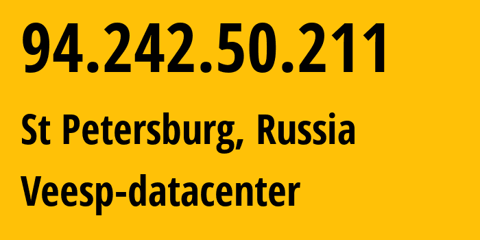 IP-адрес 94.242.50.211 (СПб, Санкт-Петербург, Россия) определить местоположение, координаты на карте, ISP провайдер AS43317 Veesp-datacenter // кто провайдер айпи-адреса 94.242.50.211