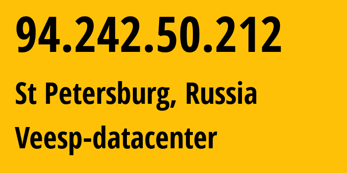 IP address 94.242.50.212 (St Petersburg, St.-Petersburg, Russia) get location, coordinates on map, ISP provider AS43317 Veesp-datacenter // who is provider of ip address 94.242.50.212, whose IP address