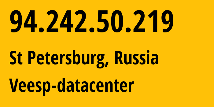 IP address 94.242.50.219 (St Petersburg, St.-Petersburg, Russia) get location, coordinates on map, ISP provider AS43317 Veesp-datacenter // who is provider of ip address 94.242.50.219, whose IP address