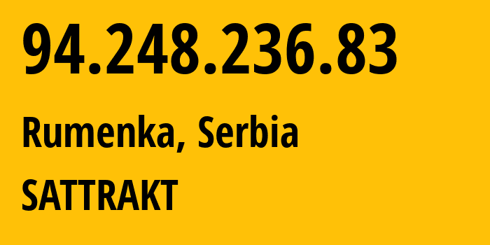 IP address 94.248.236.83 (Rumenka, Vojvodina, Serbia) get location, coordinates on map, ISP provider AS41897 SATTRAKT // who is provider of ip address 94.248.236.83, whose IP address