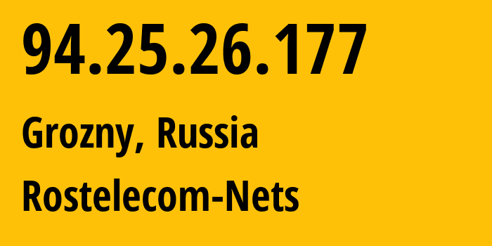 IP address 94.25.26.177 (Grozny, Chechnya, Russia) get location, coordinates on map, ISP provider AS12389 Rostelecom-Nets // who is provider of ip address 94.25.26.177, whose IP address