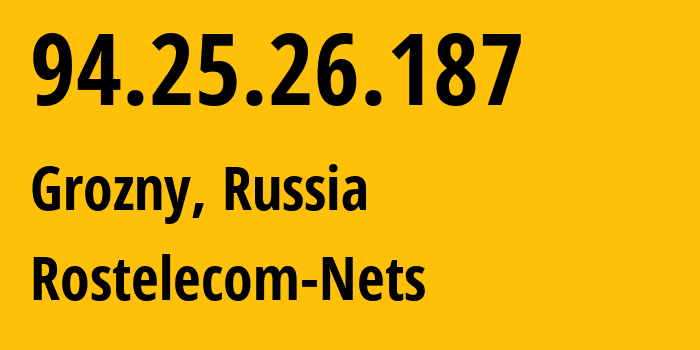 IP-адрес 94.25.26.187 (Грозный, Чечня, Россия) определить местоположение, координаты на карте, ISP провайдер AS12389 Rostelecom-Nets // кто провайдер айпи-адреса 94.25.26.187