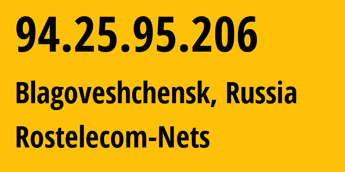 IP-адрес 94.25.95.206 (Москва, Москва, Россия) определить местоположение, координаты на карте, ISP провайдер AS12389 Rostelecom-Nets // кто провайдер айпи-адреса 94.25.95.206