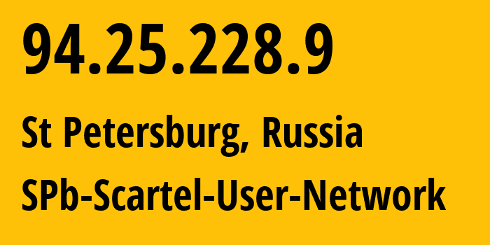 IP address 94.25.228.9 (St Petersburg, St.-Petersburg, Russia) get location, coordinates on map, ISP provider AS31213 SPb-Scartel-User-Network // who is provider of ip address 94.25.228.9, whose IP address