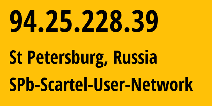 IP address 94.25.228.39 (St Petersburg, St.-Petersburg, Russia) get location, coordinates on map, ISP provider AS31213 SPb-Scartel-User-Network // who is provider of ip address 94.25.228.39, whose IP address