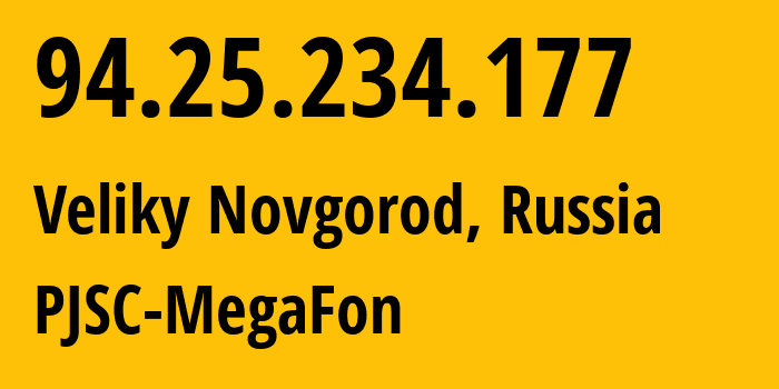 IP address 94.25.234.177 (Veliky Novgorod, Novgorod Oblast, Russia) get location, coordinates on map, ISP provider AS31213 PJSC-MegaFon // who is provider of ip address 94.25.234.177, whose IP address