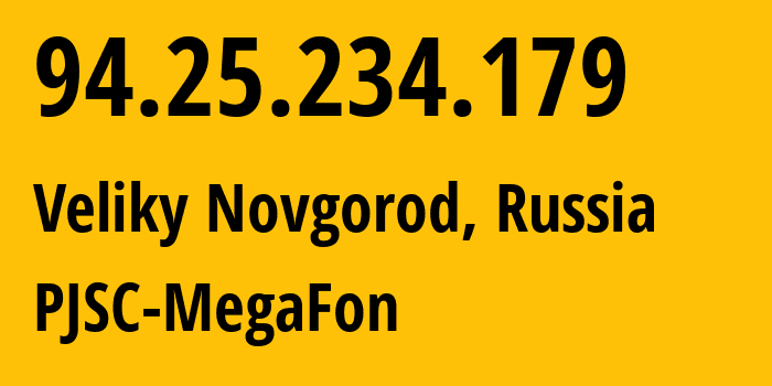 IP address 94.25.234.179 (Veliky Novgorod, Novgorod Oblast, Russia) get location, coordinates on map, ISP provider AS31213 PJSC-MegaFon // who is provider of ip address 94.25.234.179, whose IP address