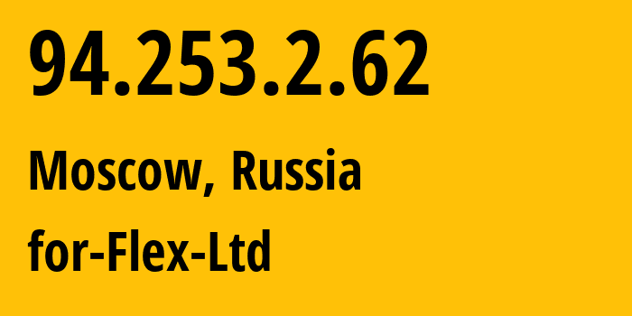 IP address 94.253.2.62 (Moscow, Moscow, Russia) get location, coordinates on map, ISP provider AS21453 for-Flex-Ltd // who is provider of ip address 94.253.2.62, whose IP address