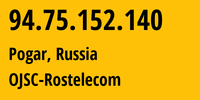 IP address 94.75.152.140 (Pogar, Bryansk Oblast, Russia) get location, coordinates on map, ISP provider AS12389 OJSC-Rostelecom // who is provider of ip address 94.75.152.140, whose IP address