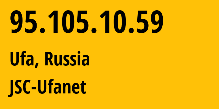 IP-адрес 95.105.10.59 (Уфа, Башкортостан, Россия) определить местоположение, координаты на карте, ISP провайдер AS24955 JSC-Ufanet // кто провайдер айпи-адреса 95.105.10.59