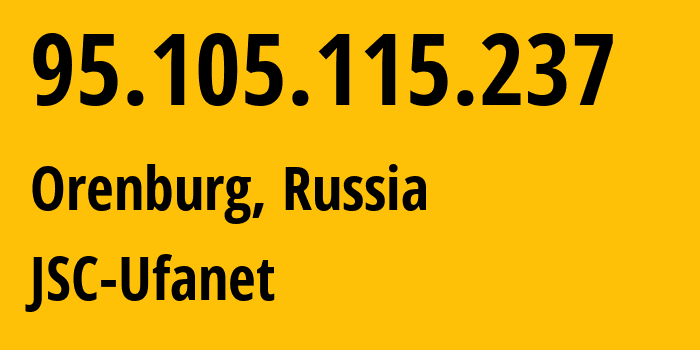 IP-адрес 95.105.115.237 (Оренбург, Оренбургская Область, Россия) определить местоположение, координаты на карте, ISP провайдер AS41704 JSC-Ufanet // кто провайдер айпи-адреса 95.105.115.237