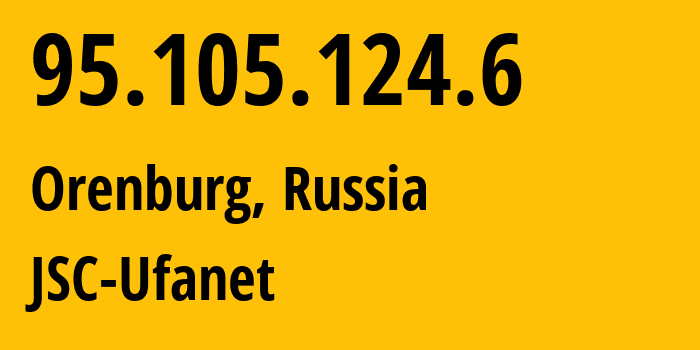 IP address 95.105.124.6 (Orenburg, Orenburg Oblast, Russia) get location, coordinates on map, ISP provider AS41704 JSC-Ufanet // who is provider of ip address 95.105.124.6, whose IP address