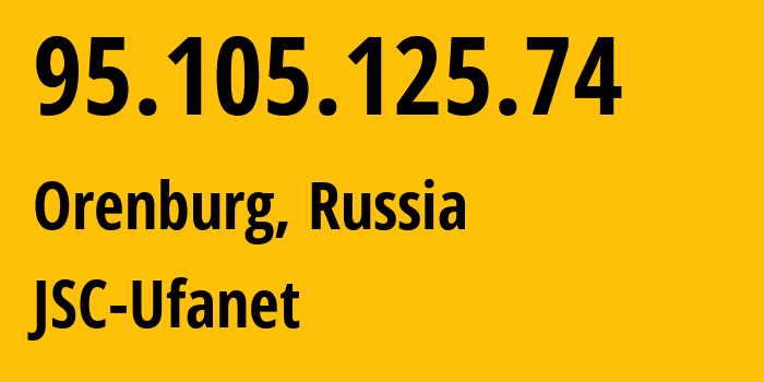 IP address 95.105.125.74 (Orenburg, Orenburg Oblast, Russia) get location, coordinates on map, ISP provider AS41704 JSC-Ufanet // who is provider of ip address 95.105.125.74, whose IP address