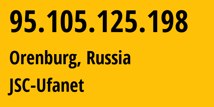 IP address 95.105.125.198 (Orenburg, Orenburg Oblast, Russia) get location, coordinates on map, ISP provider AS41704 JSC-Ufanet // who is provider of ip address 95.105.125.198, whose IP address