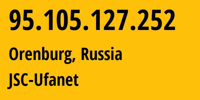 IP-адрес 95.105.127.252 (Оренбург, Оренбургская Область, Россия) определить местоположение, координаты на карте, ISP провайдер AS41704 JSC-Ufanet // кто провайдер айпи-адреса 95.105.127.252