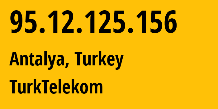 IP address 95.12.125.156 (Antalya, Antalya, Turkey) get location, coordinates on map, ISP provider AS47331 TurkTelekom // who is provider of ip address 95.12.125.156, whose IP address