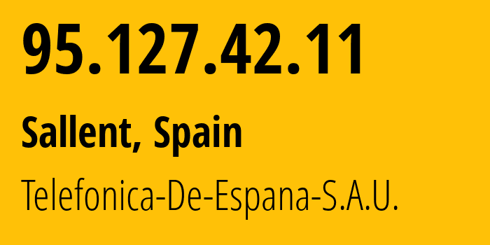 IP-адрес 95.127.42.11 (Sallent, Каталония, Испания) определить местоположение, координаты на карте, ISP провайдер AS3352 Telefonica-De-Espana-S.A.U. // кто провайдер айпи-адреса 95.127.42.11