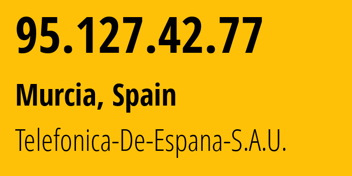 IP address 95.127.42.77 (Murcia, Murcia, Spain) get location, coordinates on map, ISP provider AS3352 Telefonica-De-Espana-S.A.U. // who is provider of ip address 95.127.42.77, whose IP address