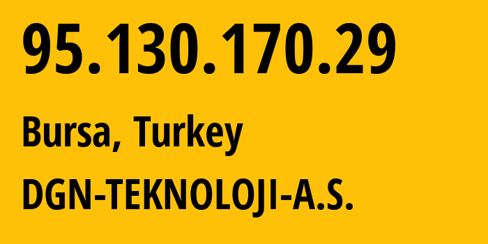 IP address 95.130.170.29 (Bursa, Bursa Province, Turkey) get location, coordinates on map, ISP provider AS43260 DGN-TEKNOLOJI-A.S. // who is provider of ip address 95.130.170.29, whose IP address