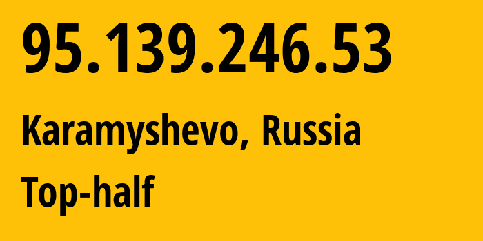 IP-адрес 95.139.246.53 (Карамышево, Тульская Область, Россия) определить местоположение, координаты на карте, ISP провайдер AS12389 Top-half // кто провайдер айпи-адреса 95.139.246.53