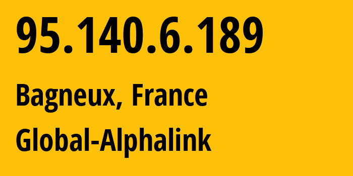 IP-адрес 95.140.6.189 (Bagneux, Иль-де-Франс, Франция) определить местоположение, координаты на карте, ISP провайдер AS25540 Global-Alphalink // кто провайдер айпи-адреса 95.140.6.189