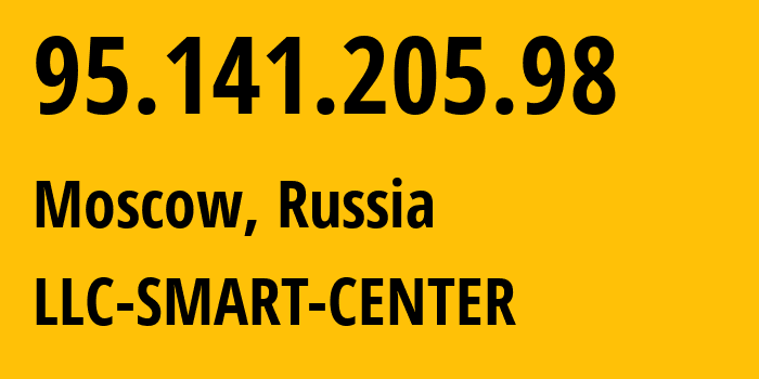 IP-адрес 95.141.205.98 (Москва, Москва, Россия) определить местоположение, координаты на карте, ISP провайдер AS44158 LLC-SMART-CENTER // кто провайдер айпи-адреса 95.141.205.98