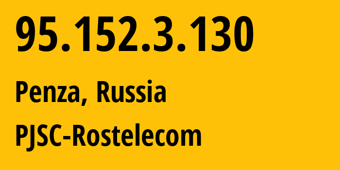 IP address 95.152.3.130 (Penza, Penza Oblast, Russia) get location, coordinates on map, ISP provider AS12389 PJSC-Rostelecom // who is provider of ip address 95.152.3.130, whose IP address