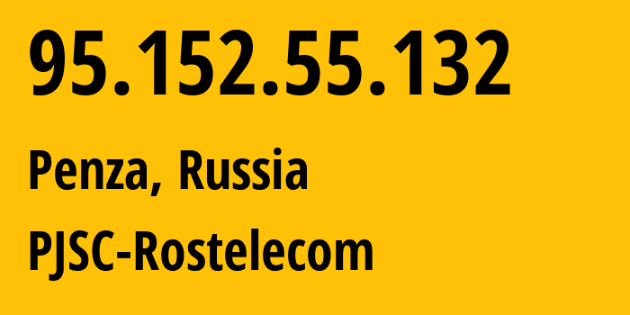 IP-адрес 95.152.55.132 (Пенза, Пензенская Область, Россия) определить местоположение, координаты на карте, ISP провайдер AS12389 PJSC-Rostelecom // кто провайдер айпи-адреса 95.152.55.132