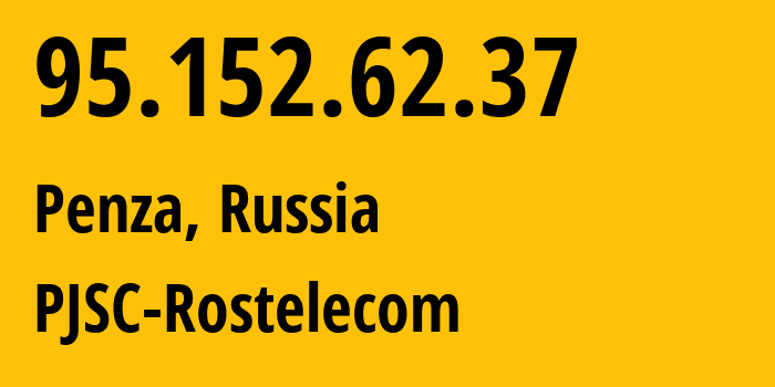 IP address 95.152.62.37 (Penza, Penza Oblast, Russia) get location, coordinates on map, ISP provider AS12389 PJSC-Rostelecom // who is provider of ip address 95.152.62.37, whose IP address