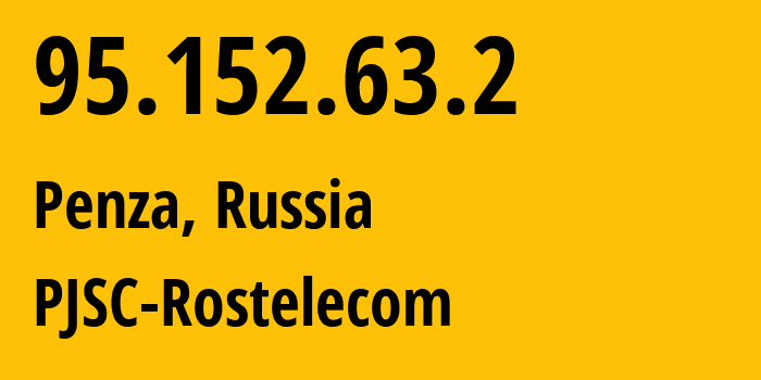 IP-адрес 95.152.63.2 (Пенза, Пензенская Область, Россия) определить местоположение, координаты на карте, ISP провайдер AS12389 PJSC-Rostelecom // кто провайдер айпи-адреса 95.152.63.2