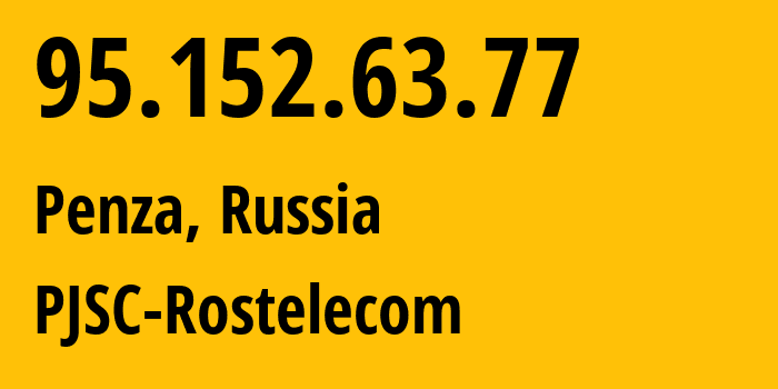 IP-адрес 95.152.63.77 (Пенза, Пензенская Область, Россия) определить местоположение, координаты на карте, ISP провайдер AS12389 PJSC-Rostelecom // кто провайдер айпи-адреса 95.152.63.77