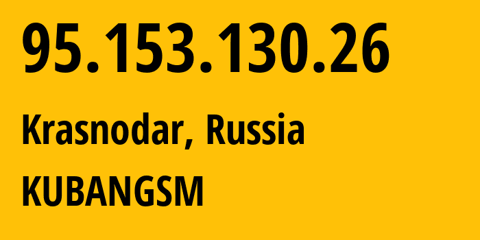 IP address 95.153.130.26 (Krasnodar, Krasnodar Krai, Russia) get location, coordinates on map, ISP provider AS29497 KUBANGSM // who is provider of ip address 95.153.130.26, whose IP address