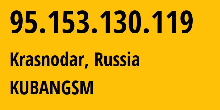 IP address 95.153.130.119 (Krasnodar, Krasnodar Krai, Russia) get location, coordinates on map, ISP provider AS8359 KUBANGSM // who is provider of ip address 95.153.130.119, whose IP address