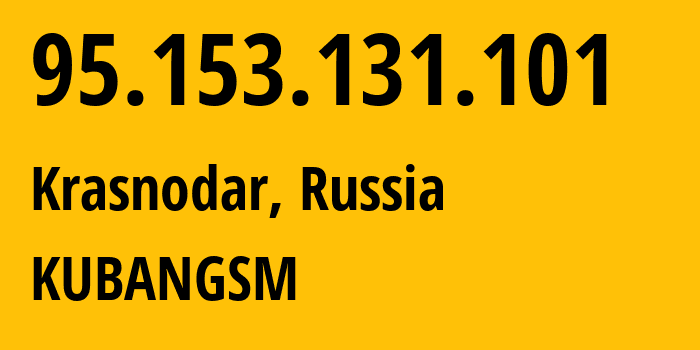 IP address 95.153.131.101 (Krasnodar, Krasnodar Krai, Russia) get location, coordinates on map, ISP provider AS8359 KUBANGSM // who is provider of ip address 95.153.131.101, whose IP address