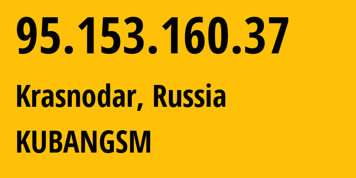 IP address 95.153.160.37 (Krasnodar, Krasnodar Krai, Russia) get location, coordinates on map, ISP provider AS8359 KUBANGSM // who is provider of ip address 95.153.160.37, whose IP address