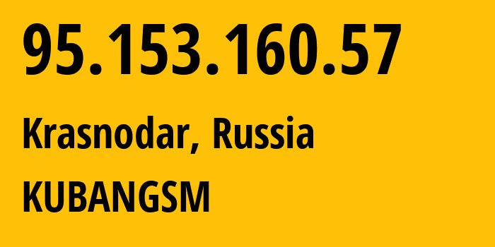 IP address 95.153.160.57 (Krasnodar, Krasnodar Krai, Russia) get location, coordinates on map, ISP provider AS8359 KUBANGSM // who is provider of ip address 95.153.160.57, whose IP address