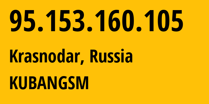 IP address 95.153.160.105 (Krasnodar, Krasnodar Krai, Russia) get location, coordinates on map, ISP provider AS8359 KUBANGSM // who is provider of ip address 95.153.160.105, whose IP address